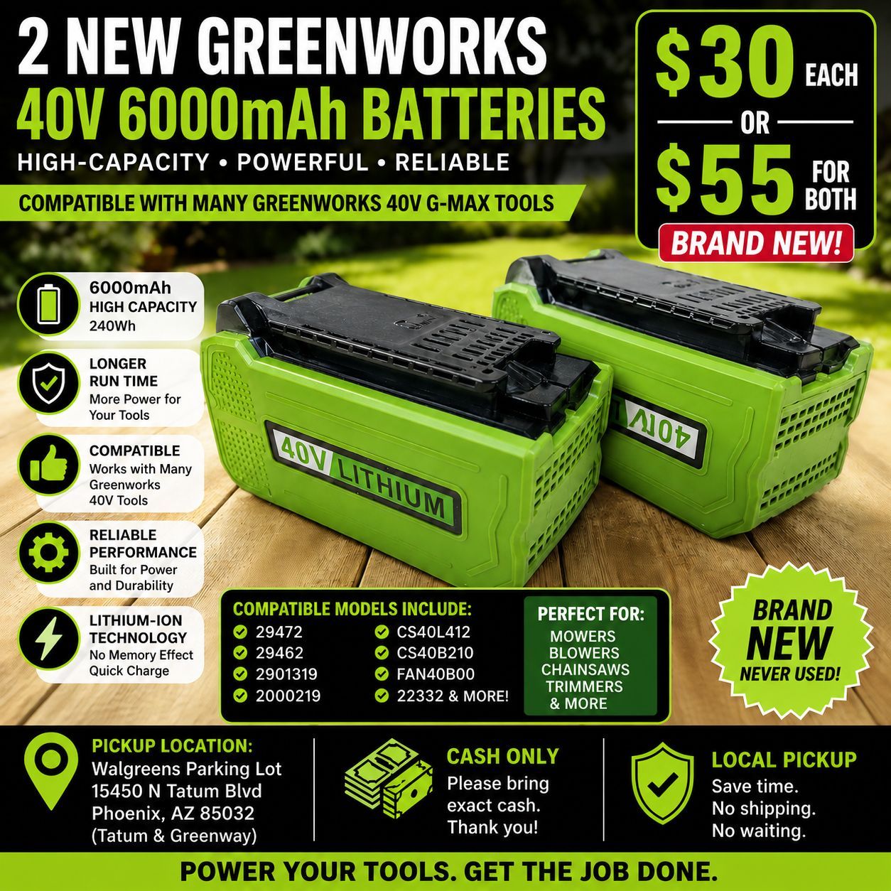 Battery-Greenworks-2 New Greenworks 40V 6000mAh Batteries – $30 Each or Both for $55