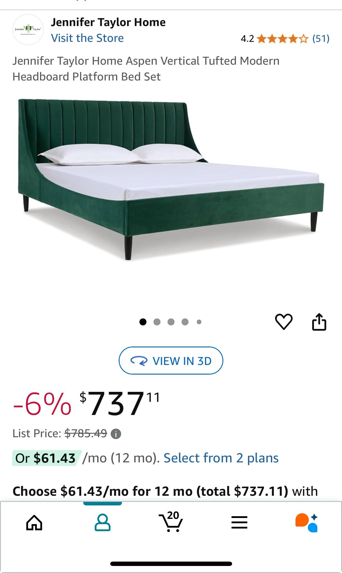 Platform Bed Green Velvet King