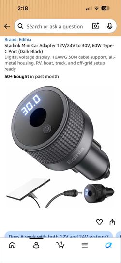 Edihia Starlink Mini Car Adapter 60W Type-C