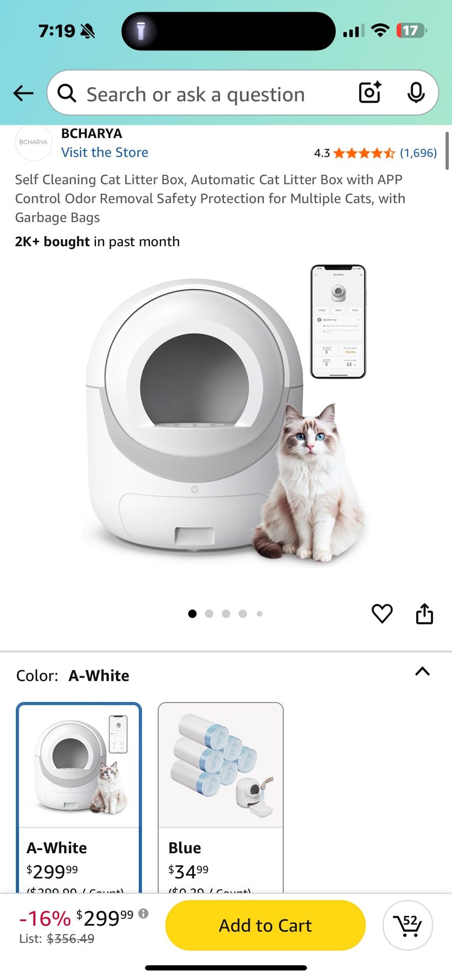 Self Cleaning Cat Litter Box, Automatic Cat Litter Box with APP Control Odor Removal Safety Protection for Multiple Cats, with Garbage Bags
