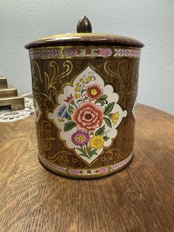 Vintage brown and floral tin
