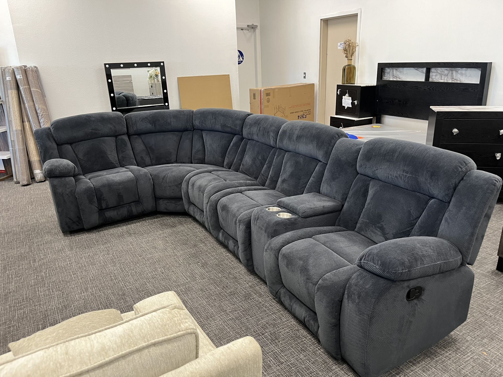 Dark Gray Plush Sofa Sectional Recliner Set - Free Delivery Promo 