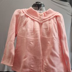 Girl Peach pink handknit Cardigan bed jacket sweet handknit long sleeve Sz 5
