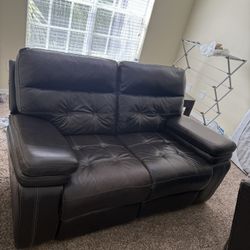 Black Couch Leather Love Seat 
