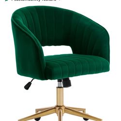 Green gold home office chair girly vintage velvet upholstered modern study computer chair desk dining stool wheels spinning