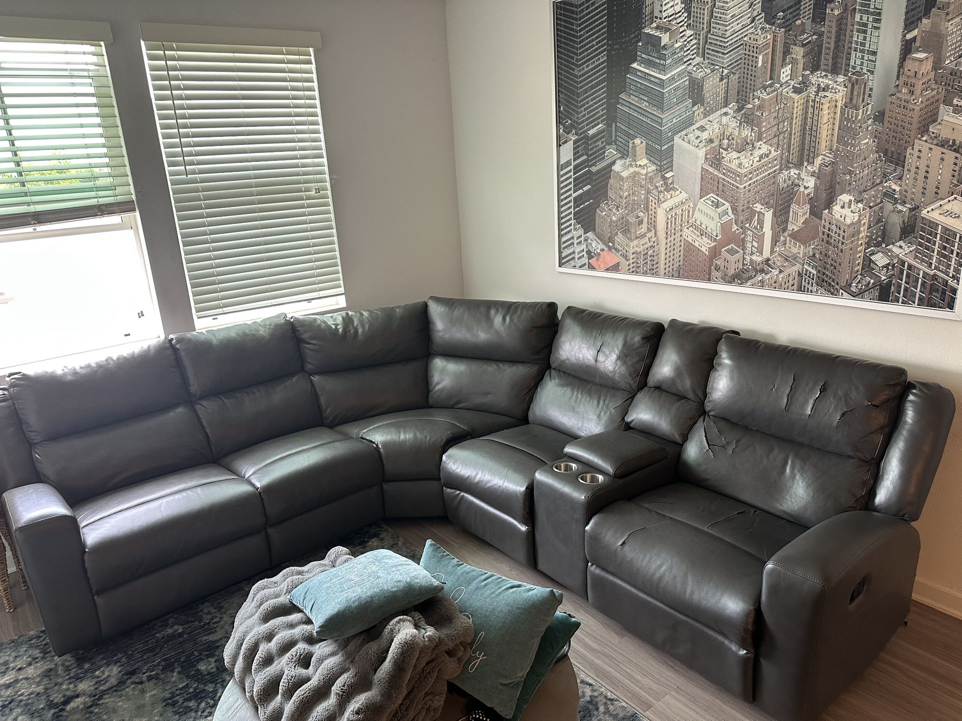 Grey Leather Couch (Has Rips)