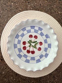 Hand-Painted Cherry Scalloped Ceramic Bowl
