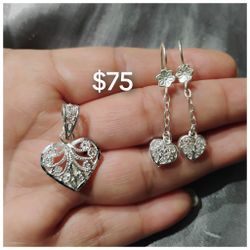 925 Sterling Silver Sets Of Pendant With The Earrings/Sets De Dije Con Aretes De Plata 925 
