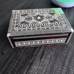 Small Vintage Mosaic Inlay Wooden Trinket Box