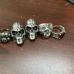 Goth Party Ring Mix Set-Silver Skull Rings Set