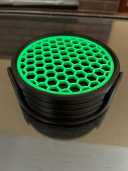 Coaster Set with Holder Green Honeycomb