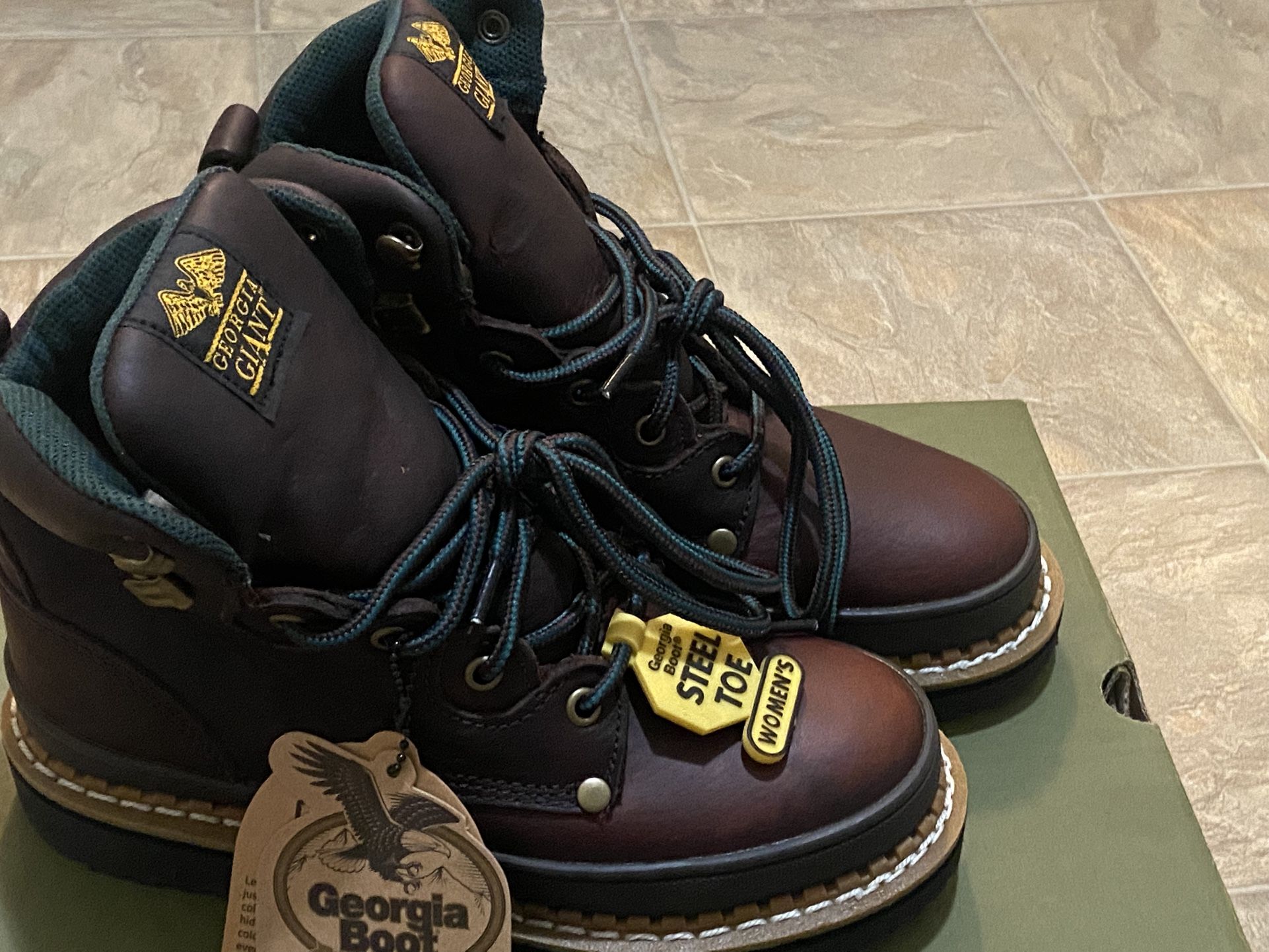 Georgia Giant Women’s Brown Leather Steel Toe Work Boots G3374 Size 6 W