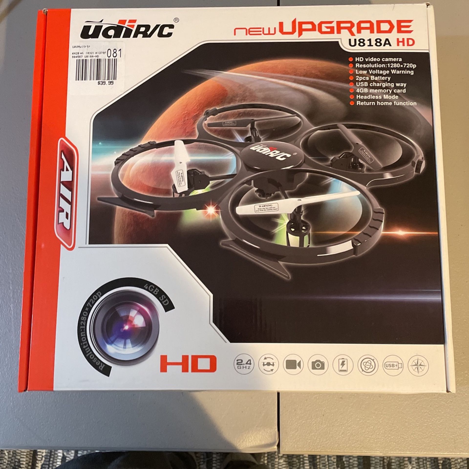 UDI RC 818A HD Drone Quadcopter with 720p HD Camera Headless Mode With Return to Home Function