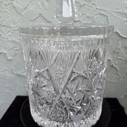 American Brilliant Cut Glass ABP Pinwheel Lidded Biscuit Jar