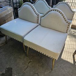 Set Of 4 Beige Velvet Sofa Chairs 
