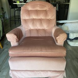 Pink Velvet Swivel Rocking Chair