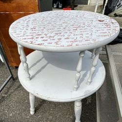 White Round Side Table Two Levels