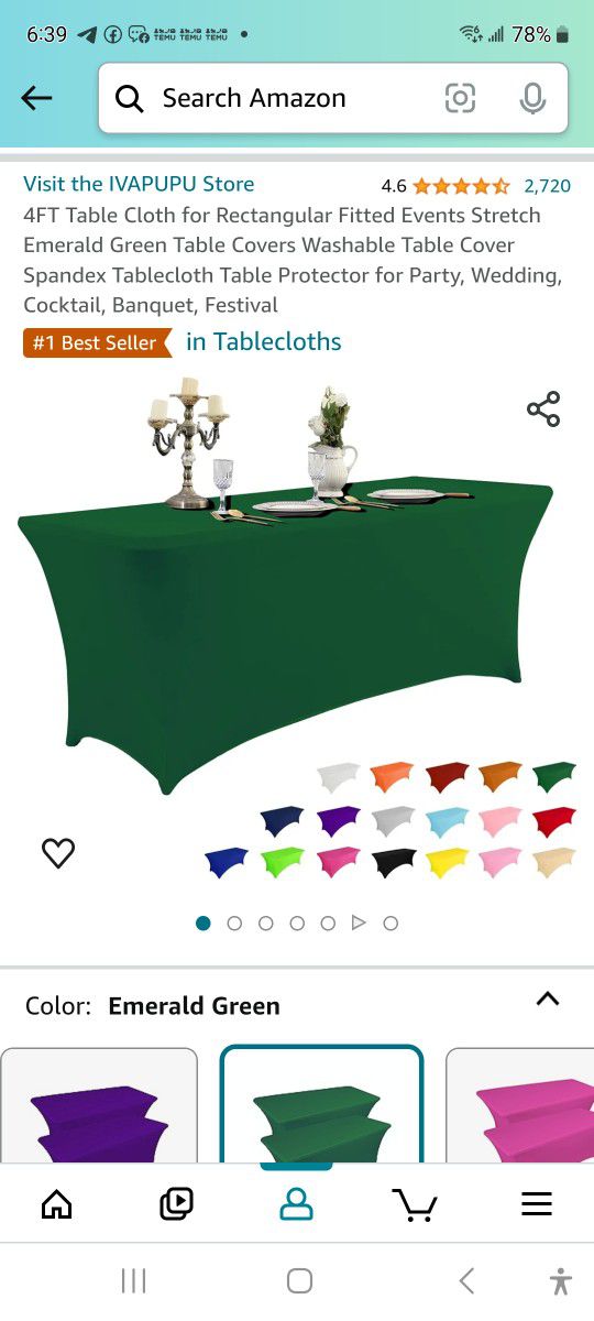 Brand new 2 pack 4 ft table cloth for rectangular fitted events ( party, wedding, cocktail, banquet, festival) .Green. 