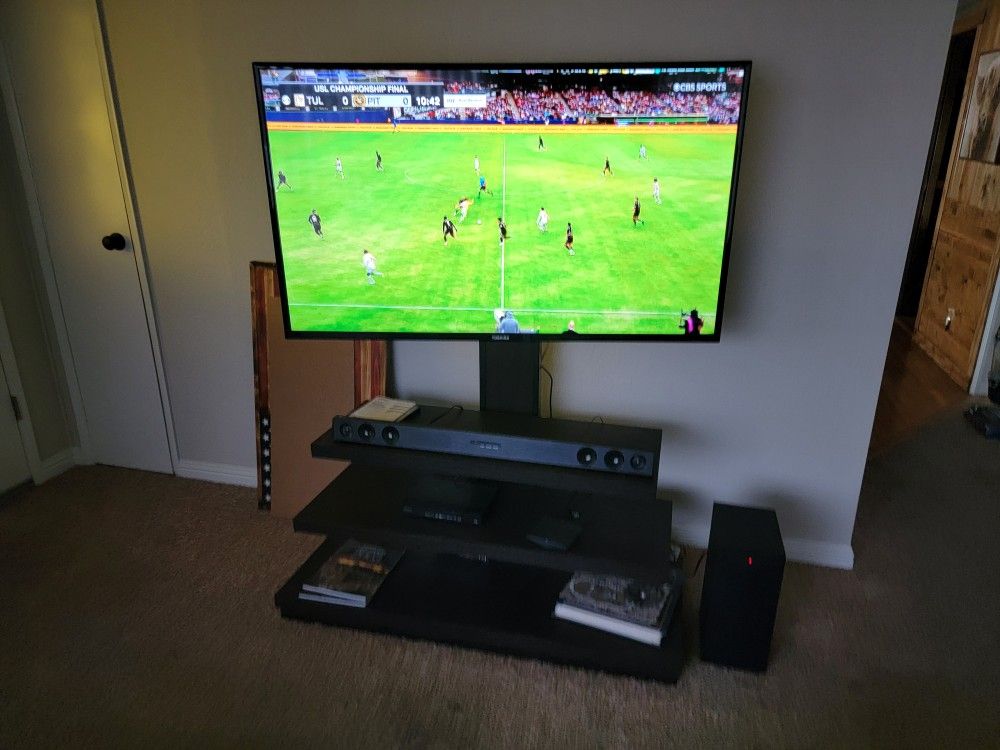 55 Inch TV, Stand, Sound Bar, Speakers DVD Player