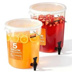 256}Beverage Dispenser, 5 Gallon Drink Dispensers for Parties, Plastic Juice Dispenser with Spigot and Lid, Iced Tea Lemonade Juice Water Dispenser, f