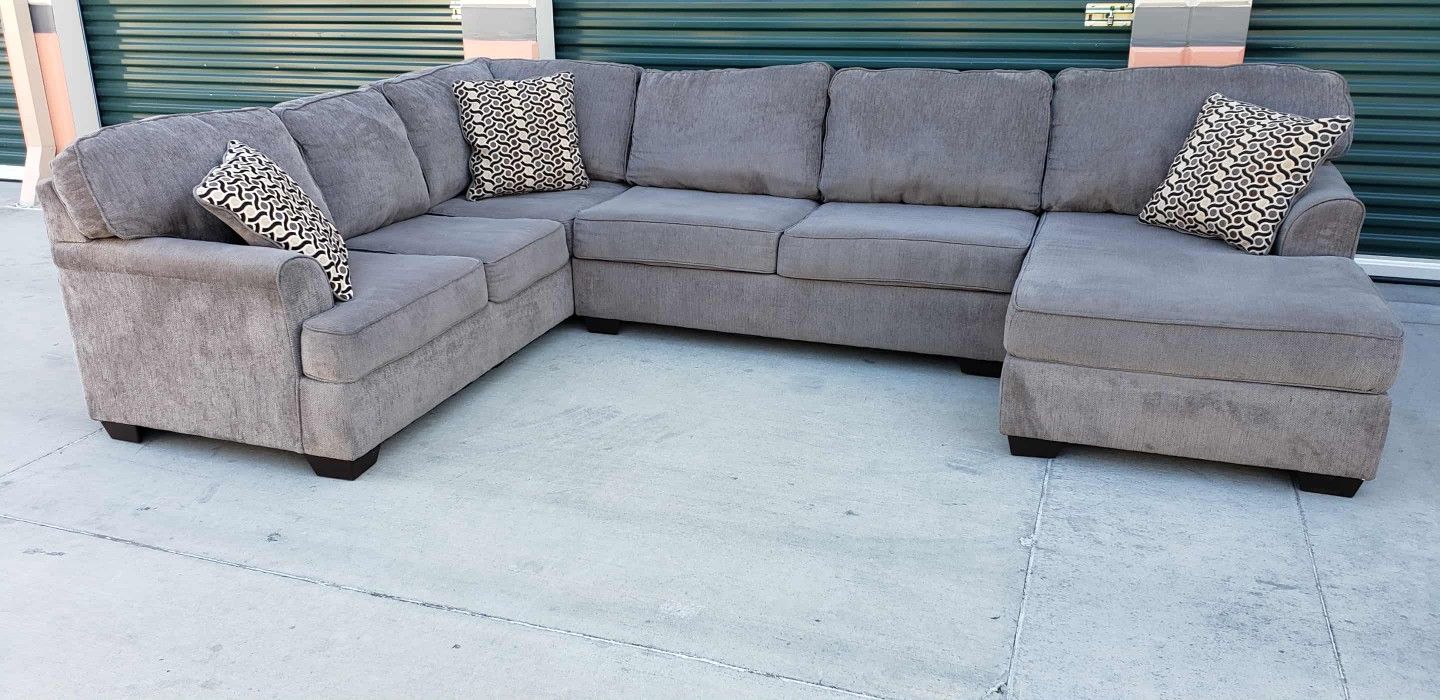 Three Piece Grey Sectional Couch Delivery Available 