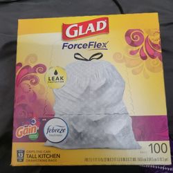 GLAD FORCEFLEX Tall Kitchen Drawstrings Trash Bags with GAIN/ FEBREZE (100 Count) For $15