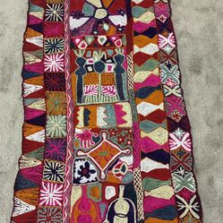 Vintage Hand-Embroidered Iraqi Rug – Samawa Tribal Textile – Rare Folk Art .