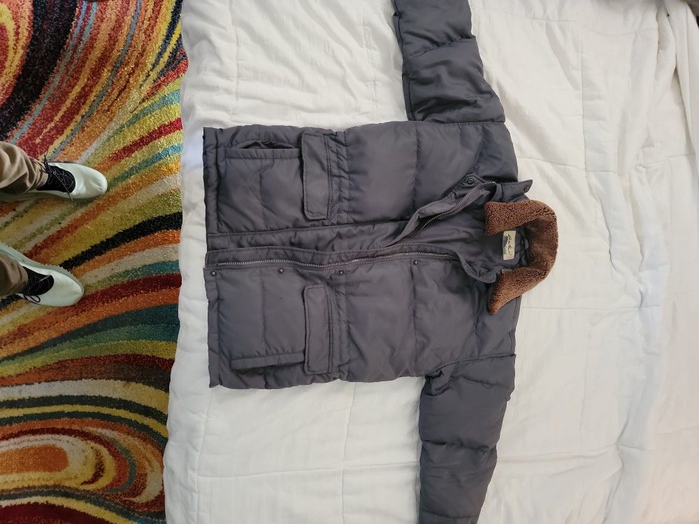 Vintage Women's Eddie Bauer Sherpa Collar Coat Jacket Size Small Goose Down Grey