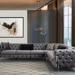 Lucca Velvet Gray Sectional / couch /Living room set