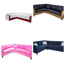 NEW 7X9FT SECTIONAL COUCHES, WHITE LEATHER, BLACK COMBO, BUBBLEGUM FABRIC, NAVY  Couch Set ./ More Color FABRIC Available 1