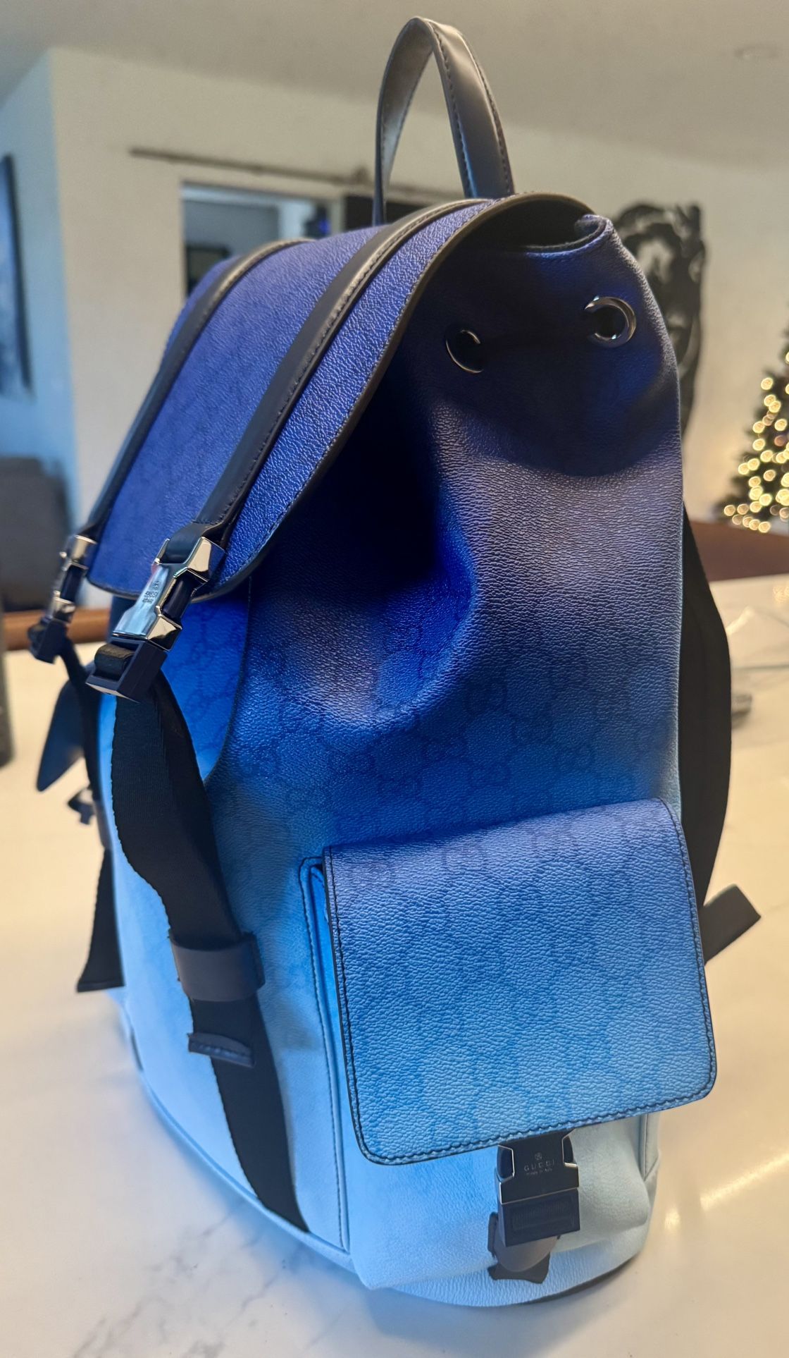 Blue Ombré Leather Backpack