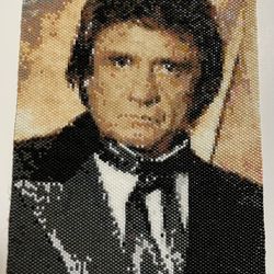 Johnny Cash Hand-Beaded Portrait