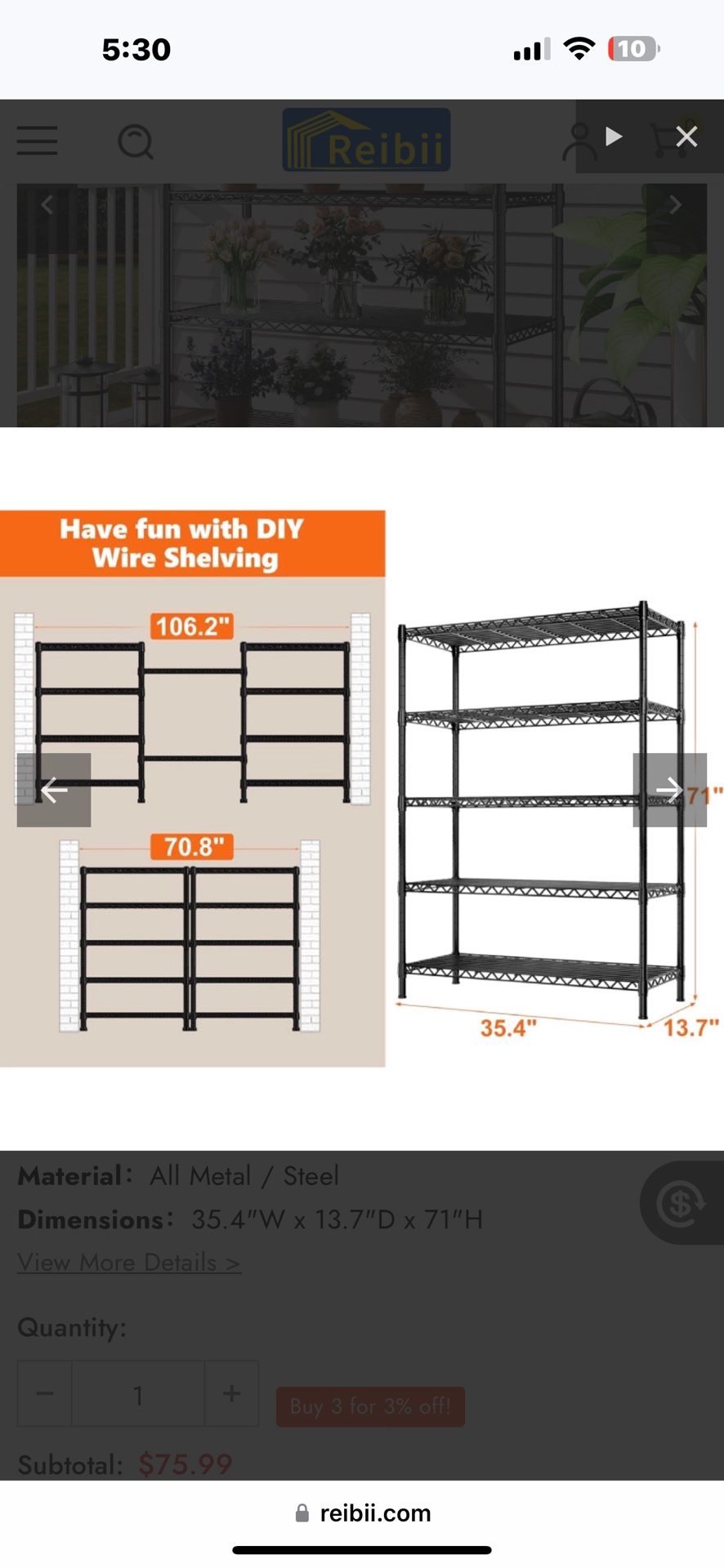 New in box REIBII 35.4"W x13.7x71 Wire Shelving Units, 5 Tier Adjustable Storage Rack, Metal Commercial Shelves For Pantry Kitchen Bathroom , CD-BT-5L