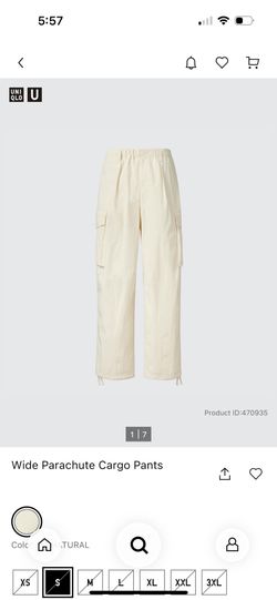 NEW Uniqlo Wide Fit Parachute Cargo S Natural/Off-White