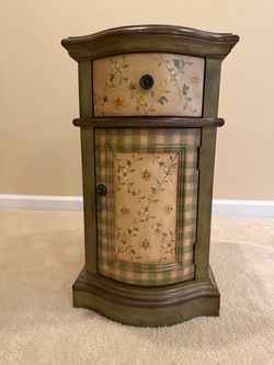 Adorable painted side table with drawer and cabinet