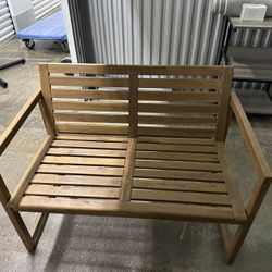 Bench with backrest, outdoor, light brown stained