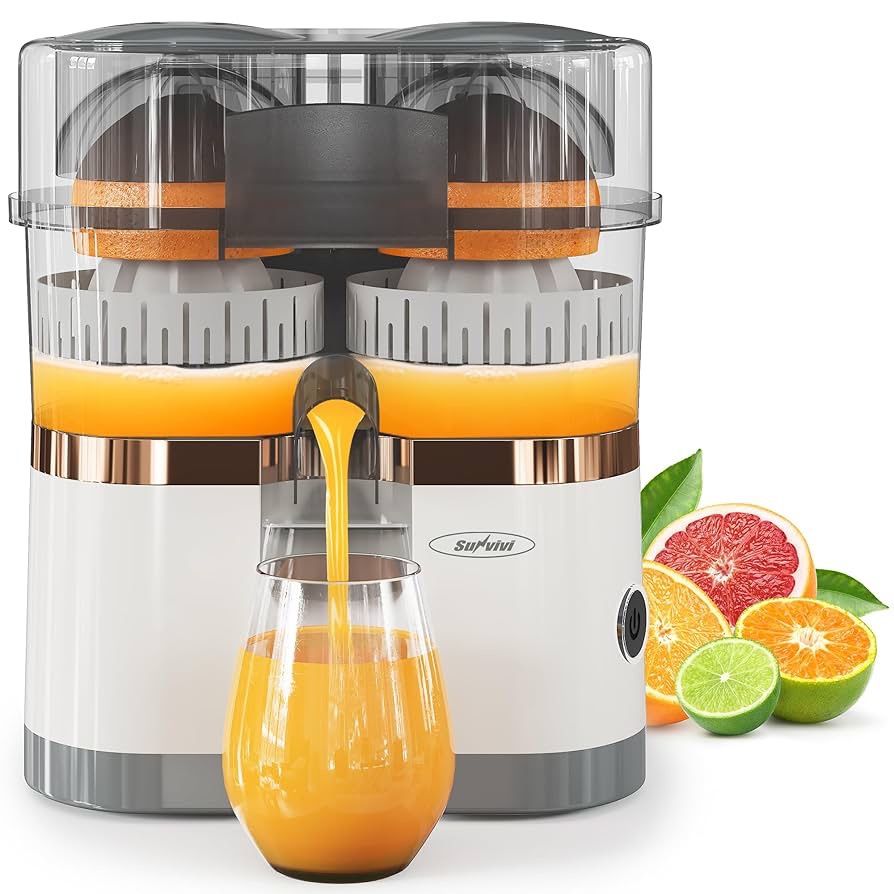 Dual Head Electric Citrus Juicer, Plug-in Model Juicer Machine with Power Cord & Cleaning Brush, Portable Lemon Squeezer for Fresh Orange, Lemon, Lime