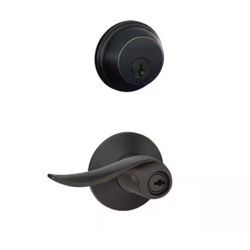 Schlage Sacramento Aged Bronze Single Cylinder Deadbolt and Keyed Entry Door Handle Combo Pack=Sc-571
