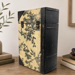Vintage Faux Book Wine Bottle Storage Box Hidden Compartment Wood Library Decor