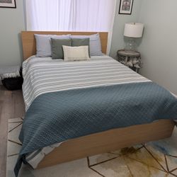 Queen Bed Frame Light Wood Oak Grain 