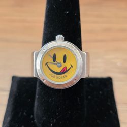 Vintage 1996 Timex Joe Boxer Yellow Smiley Ticking Face Ring 19mm Watch Works