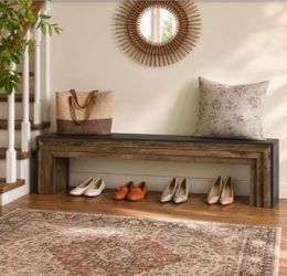 Byblight 17.72 in. H x 70.9 in. W Black and Brown Wood Shoe Storage Bench Mid-Century Modern Entryway Bench, Hallway, Living Room - brand new