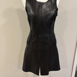 ENRICO MANDELLI Black Leather Zip Up Vest Dress Made in Italy Size 42 – American Size 6