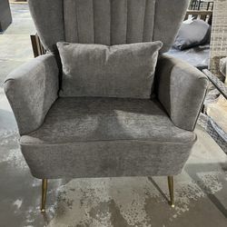 Fabric Accent Chair Set of 1,Mid Century Modern Armchairs with Pillow, 8.5" Thick Cushions & Gold Legs, Upholstered Comfy Living Room/Bedroom Chairs, 