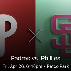 Padres V Phillies. Friday, April 26th. 640pm