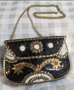 ANTIK KRAFT Metal Mosiac Clutch Shoulder Bag on long chain EXCELLENT CONDITION