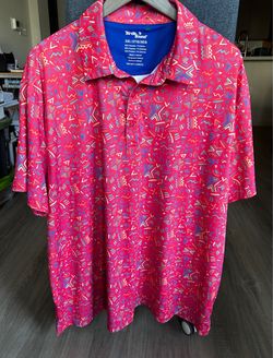 Birdie Bound Mens 3XL Golf Polo Shirt Short Sleeve Stretch Pink Retro Abstact