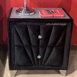 Black Velvet Nightstand W/Glasstop Brand New In Box