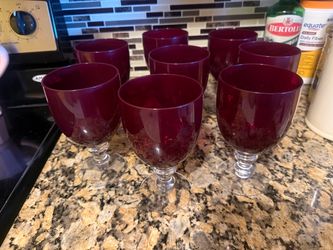 Set of 8 Ruby Red Stemmed Wine Glasses