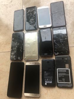11 Damaged Samsung / Samsung Galaxy Cell phone (for parts)+1 like new sky devices 👍🏼 (bottom left) Meet in HB,OC - $39 EACH OR ALL 12 for $365 CASH